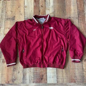 Reebok Arkansas Razorbacks Maroon Windbreaker Jacket Embroidered Logo Ribbed